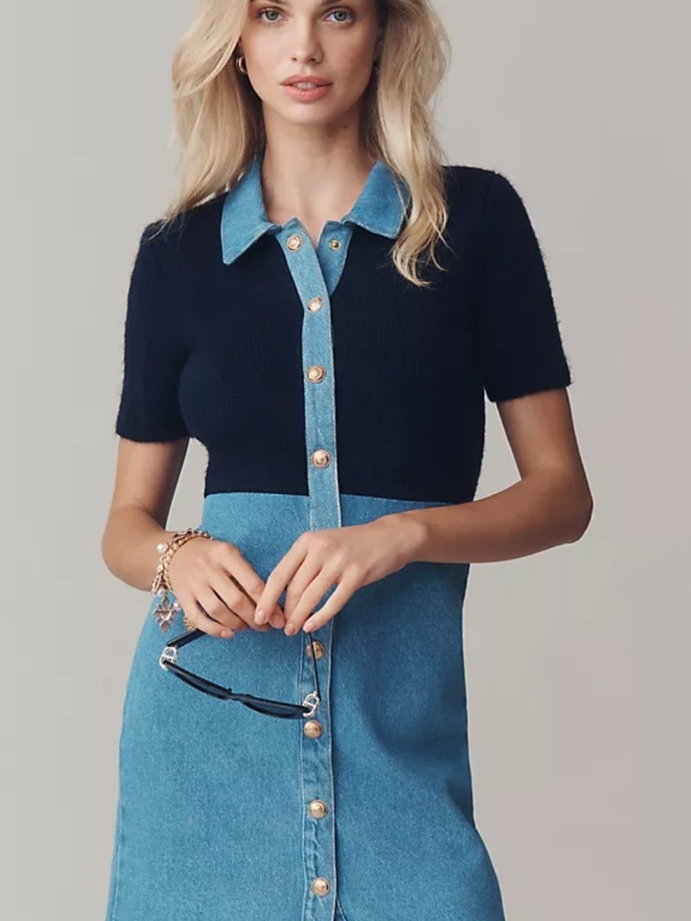 Pilcro Knit Bodice with Light Blue Denim Collar